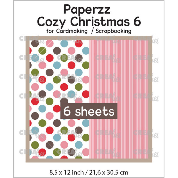 Crealies • paperzz 6x cozy christmas vel 6: stippen + rose gestreept