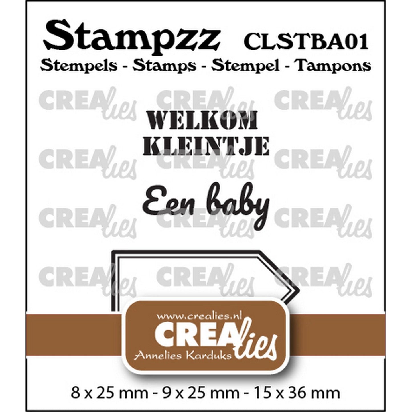 Crealies • stampzz stempelset baby 01: 2 teksten + 1 tag label