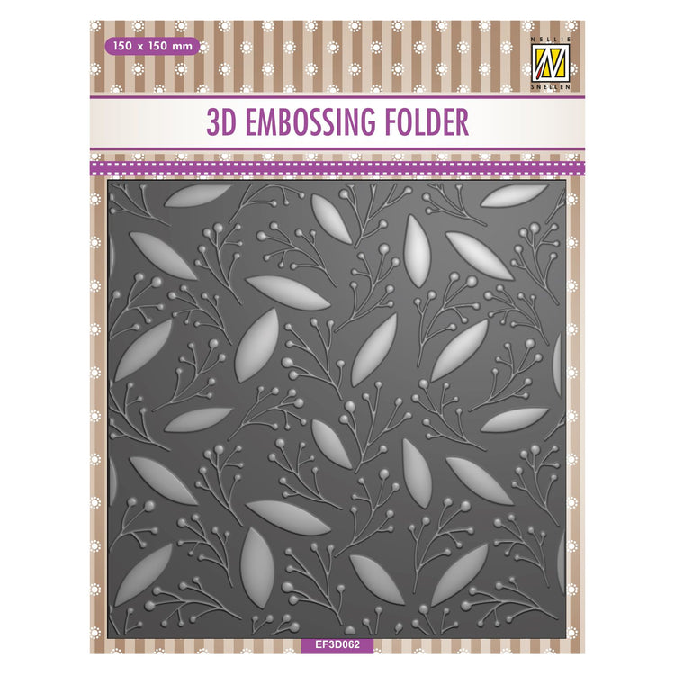 Nellie's choice • 3d embossing folder achtergrond bladeren en bessen 15x15cm