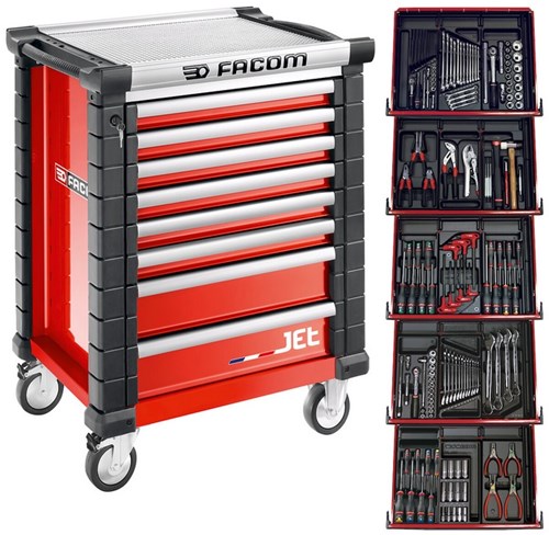 Facom gereedschapswagen 8 laden m3, met 5 gevulde laden, rood - jetcm175bnl