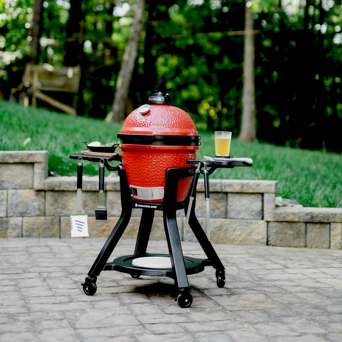 Kamado joe joe jr®-kar met zijtafels barbecuewagen (zwart)