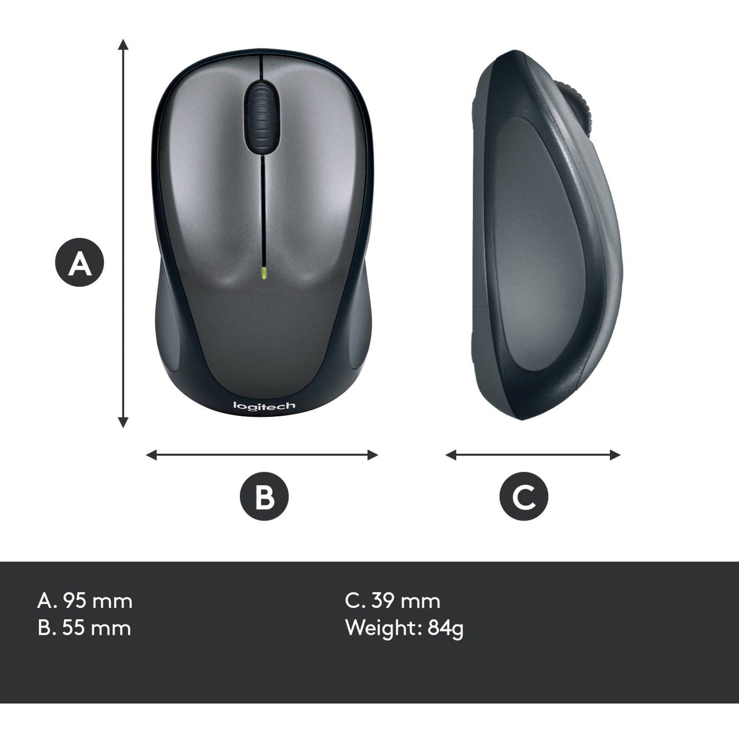 Logitech wireless mouse m235 (zwart grijs, nano-ontvanger)