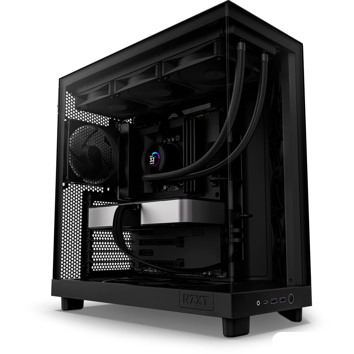 Nzxt h6 flow midi tower behuizing (zwart | 2x usb-a | 1x usb-c | tempered glass)