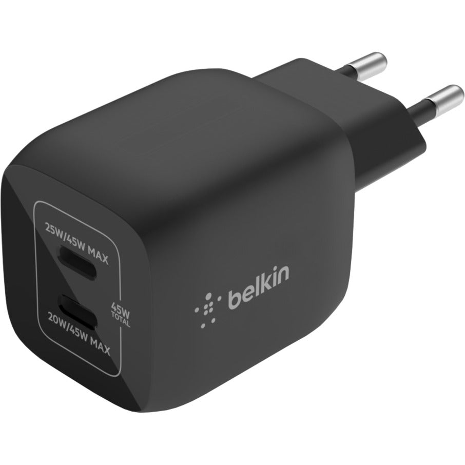 Belkin boostcharge pro 2-poorts usb-c gan-wandlader met pps (45 w) (zwart)