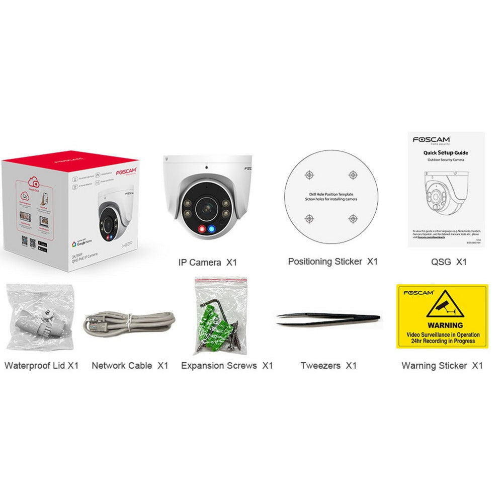 Foscam w5ep, 3k 5mp qhd poe ip camera (zwart)