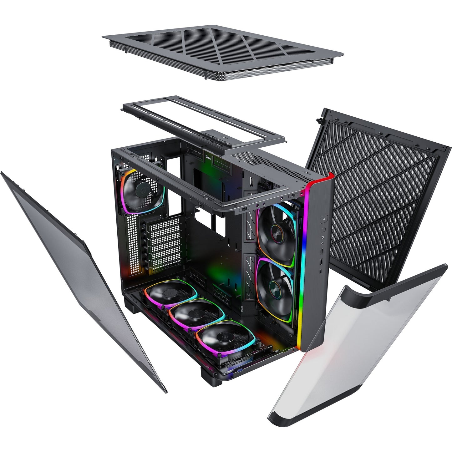 Montech king 95 pro midi tower behuizing (zwart | 2x usb-a | 1x usb-c | rgb | tempered glass)