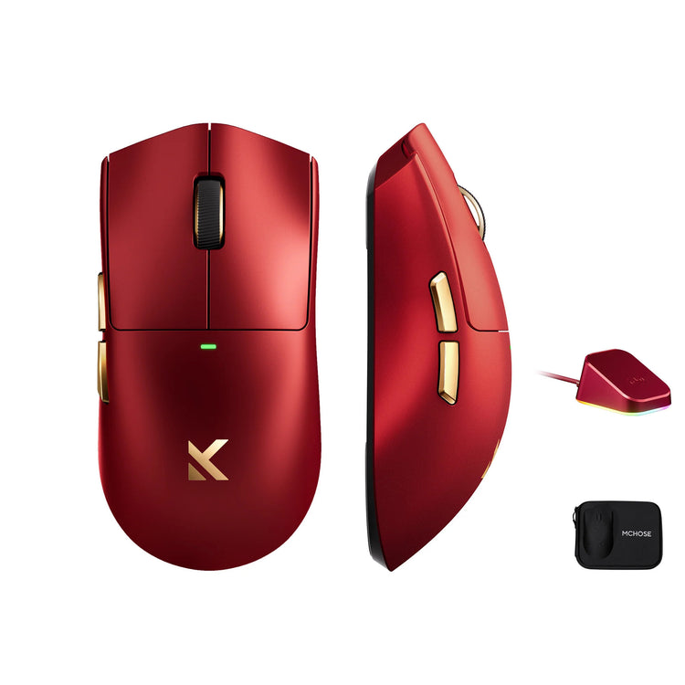 Mchose k7 ultra lightweight wireless gaming mouse (rood goud, rgb, usb 2.4 ghz, 42.000 dpi)