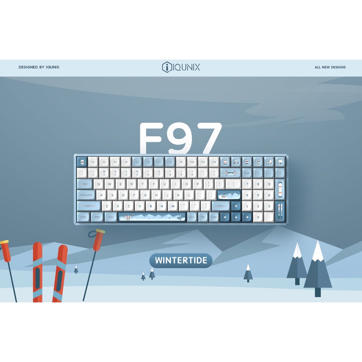 Iqunix f97 wintertide wireless mechanical keyboard (lichtblauw, us lay-out (qwerty), cherry mx brown, 96%, rgb leds, hot-swappable, pbt, 2.4ghz | bluetooth 5.1 | usb-c)