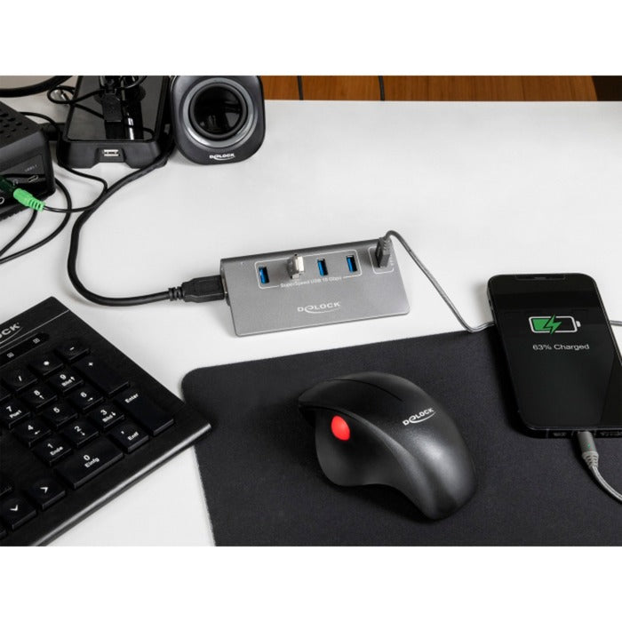 Delock usb-hub 10 gbps met 4 usb-a + 1 quick charge poort (grijs, incl. voeding)
