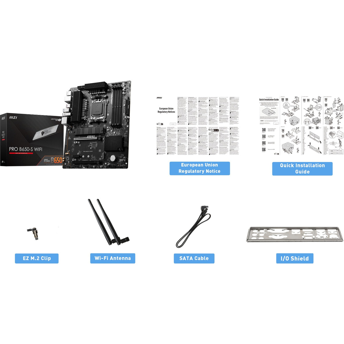 Msi pro b650-s wifi socket am5 moederbord (zwart, raid, 2.5 gbe-lan, wi-fi 6e, bt, sound, atx)