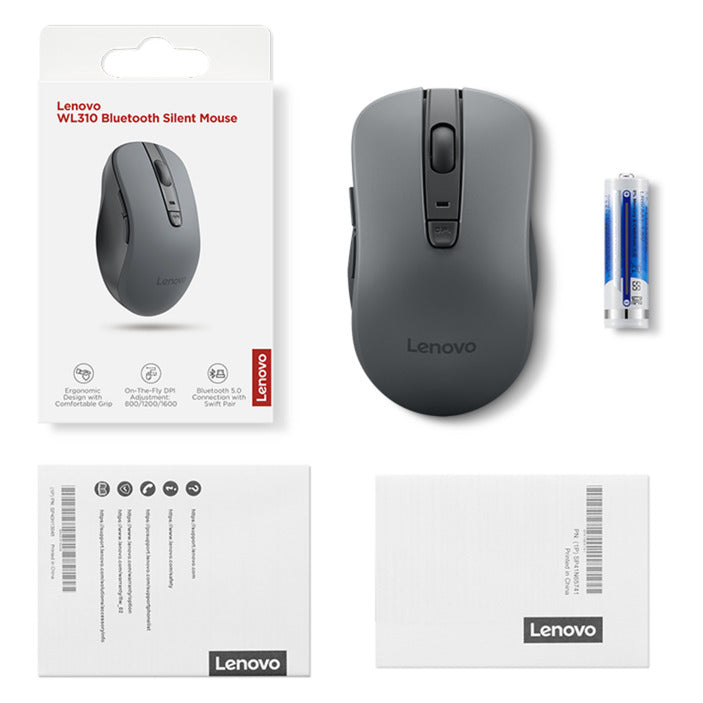 Lenovo wl310 stille bluetooth-muis (grijs, 800 - 1600 dpi, bluetooth 5.0)