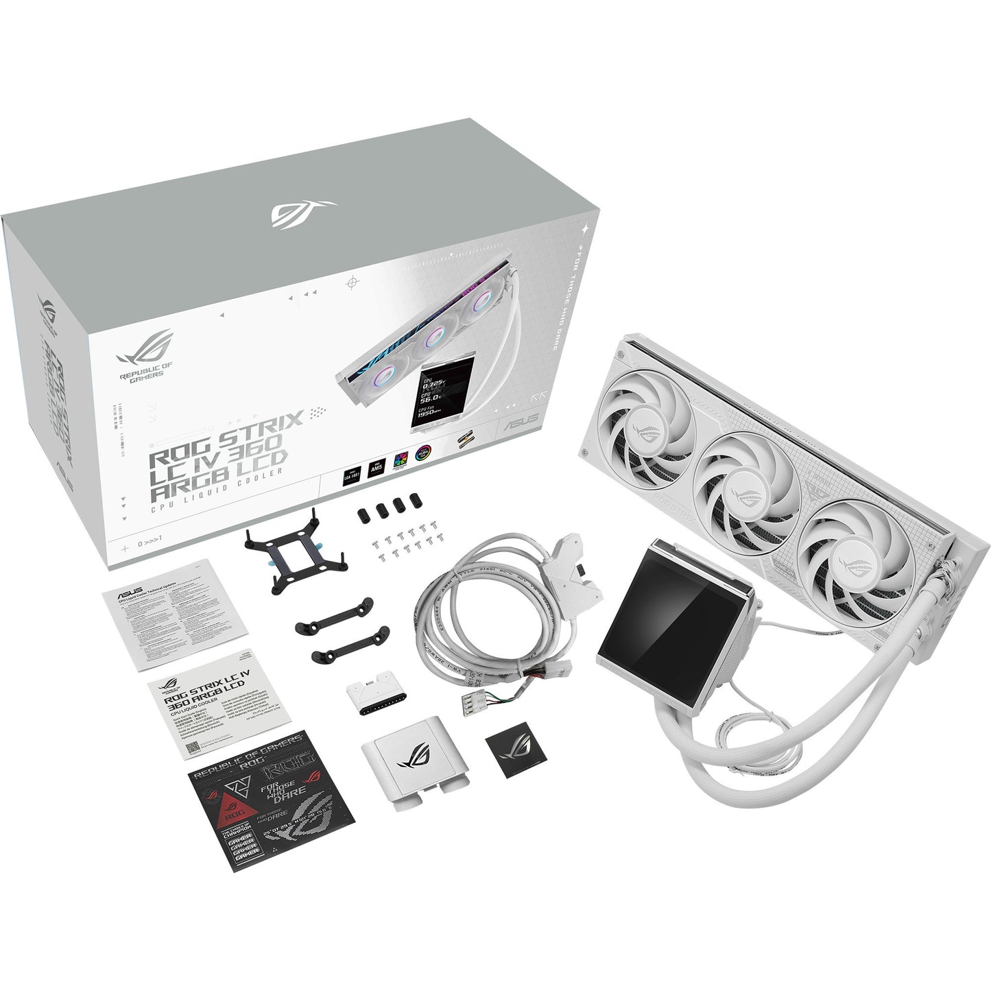 Asus rog strix lc iv 360 argb lcd waterkoeling (wit, 4-pin pwm)