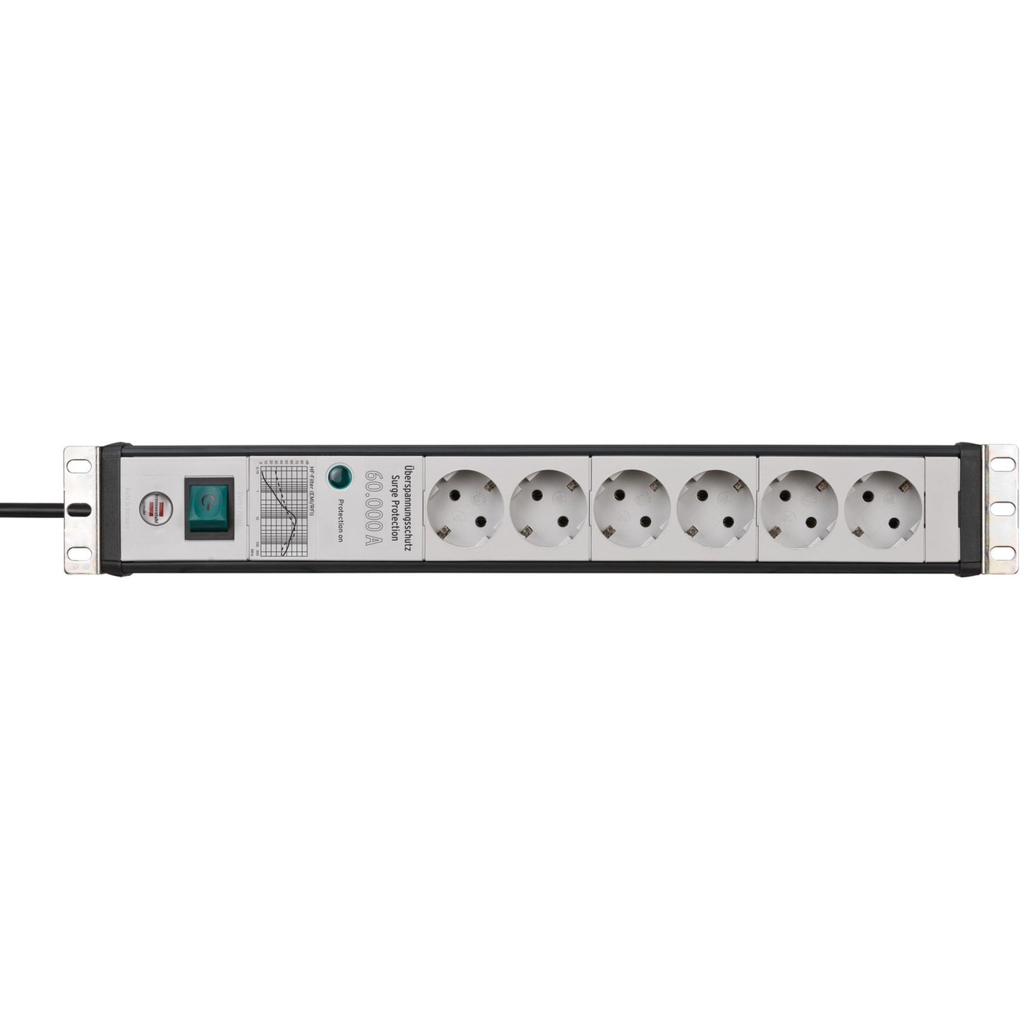 Brennenstuhl premium-line 60.000a stekkerdoos met overspanningsbeveiliging 6-voudig zwart lichtgrijs 3m h05vv-f 3g1,5 19 formaat