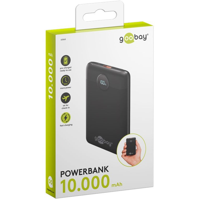 Goobay powerbank compact 10.000 mah (zwart, 10 ah, 1x usb-a, 1x usb-c, power delivery, quick charge)