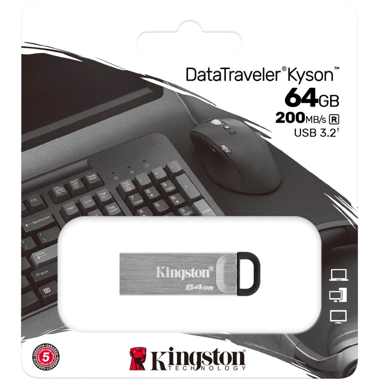 Kingston datatraveler kyson 64 gb usb-stick (zilver, dtkn 64gb)