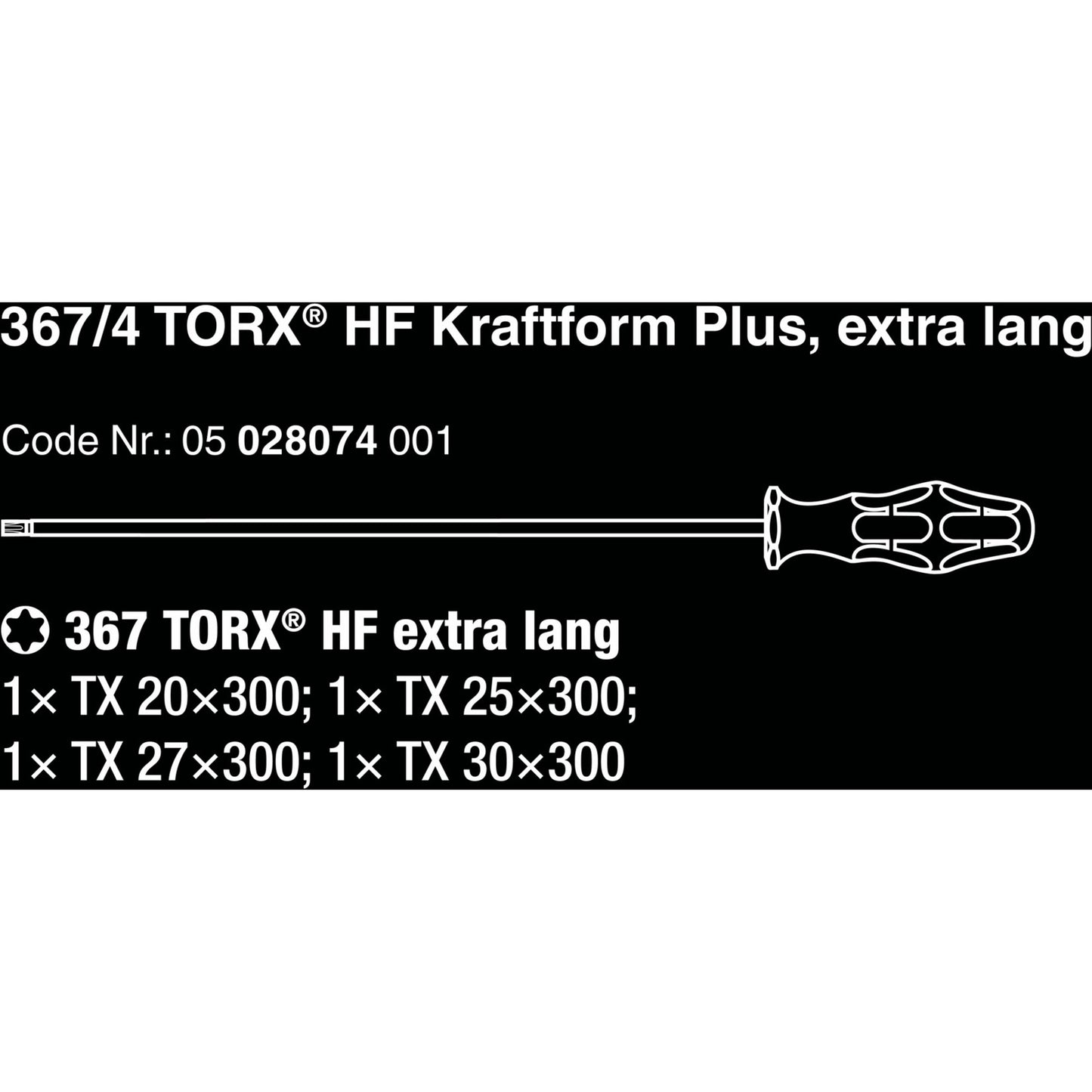 Wera 367 4 torx® hf kraftform plus schroevendraaierset met vasthoudfunctie met 300 mm lange klingen (zwart groen, 4‑delig)