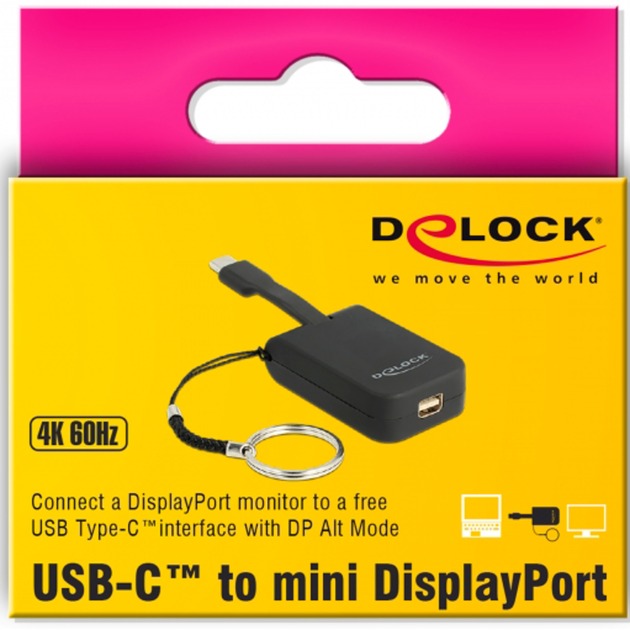 Delock usb-c > mini-displayport adapter sleutelhanger (zwart, 4k 60hz)