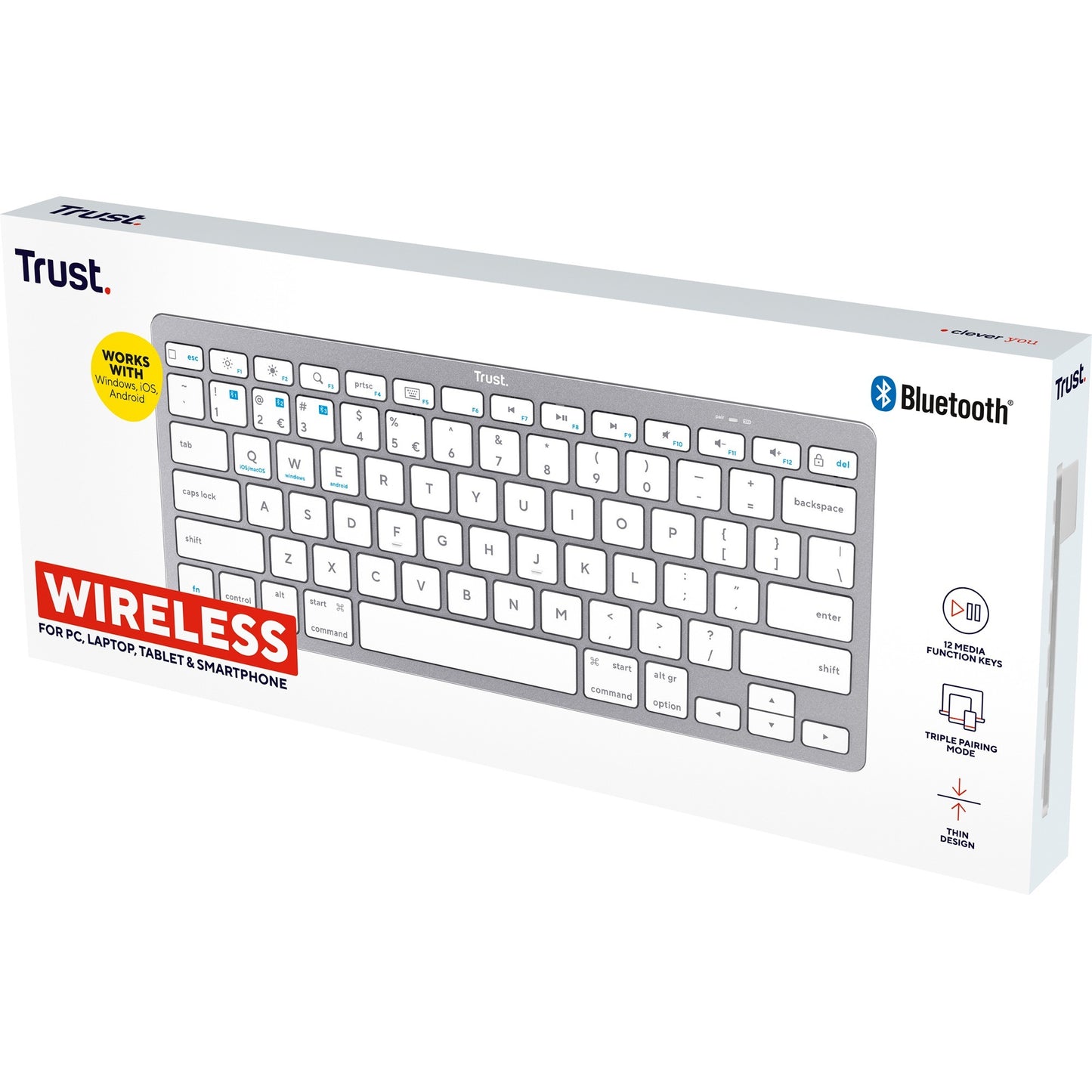 Trust wireless bluetooth keyboard (grijs, us lay-out (qwerty), scissor switches, 85%, bluetooth 4.0)