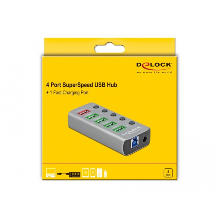 Delock 4-port usb 3.2 gen 1 usb-hub (grijs)