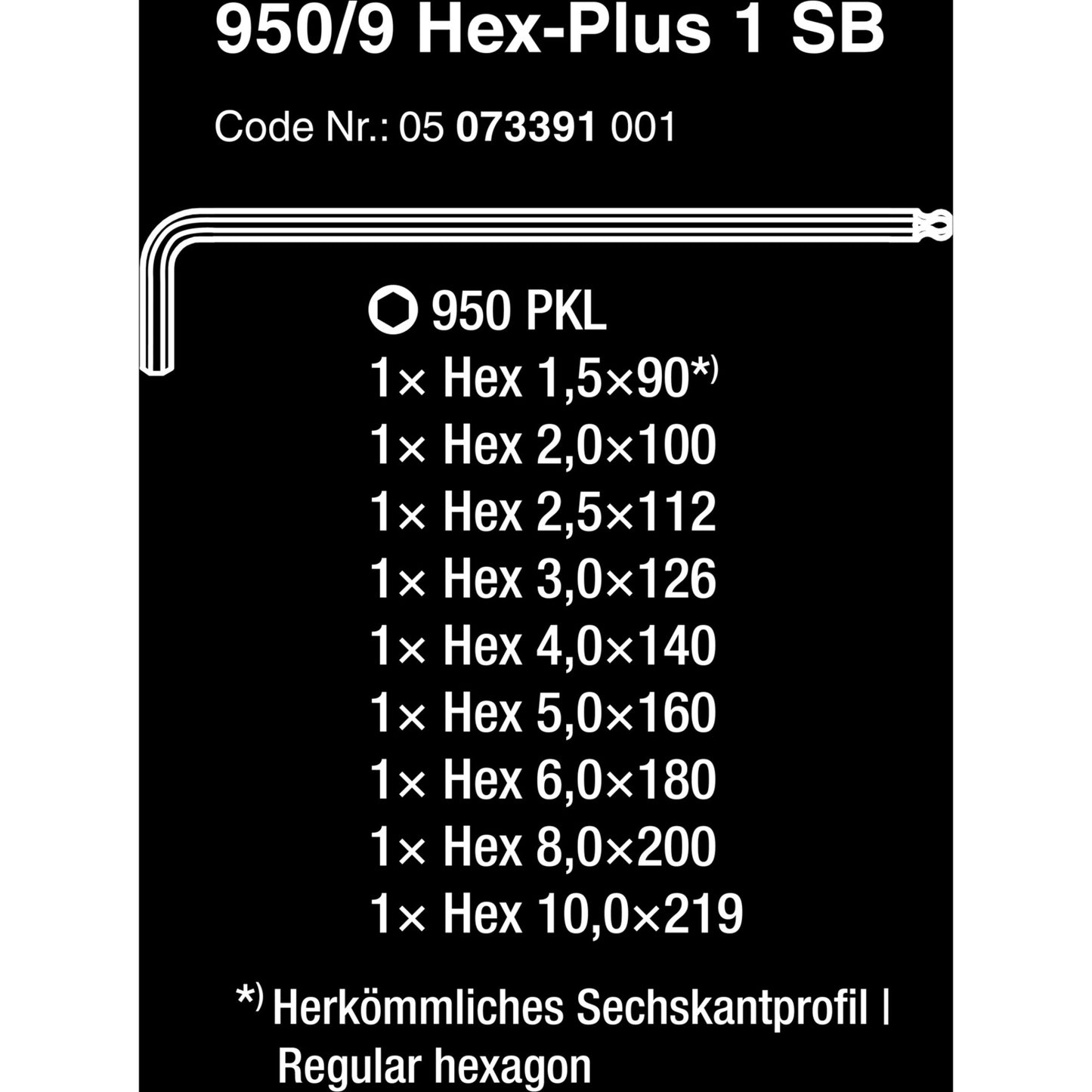 Wera 950 9 hex-plus 1 sb stiftsleutelset, metrisch, verchroomd (9-delig)