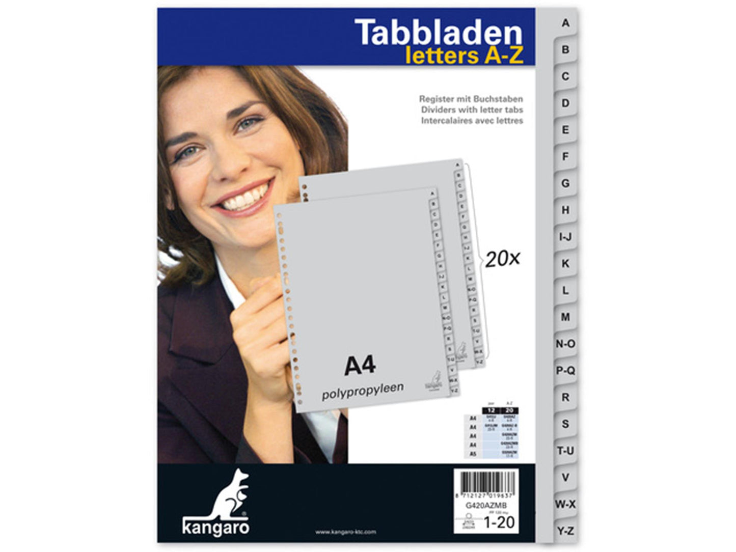 Imp kangaro tabbladen a4 23 rings a-z 20-delig kunststof extra breed