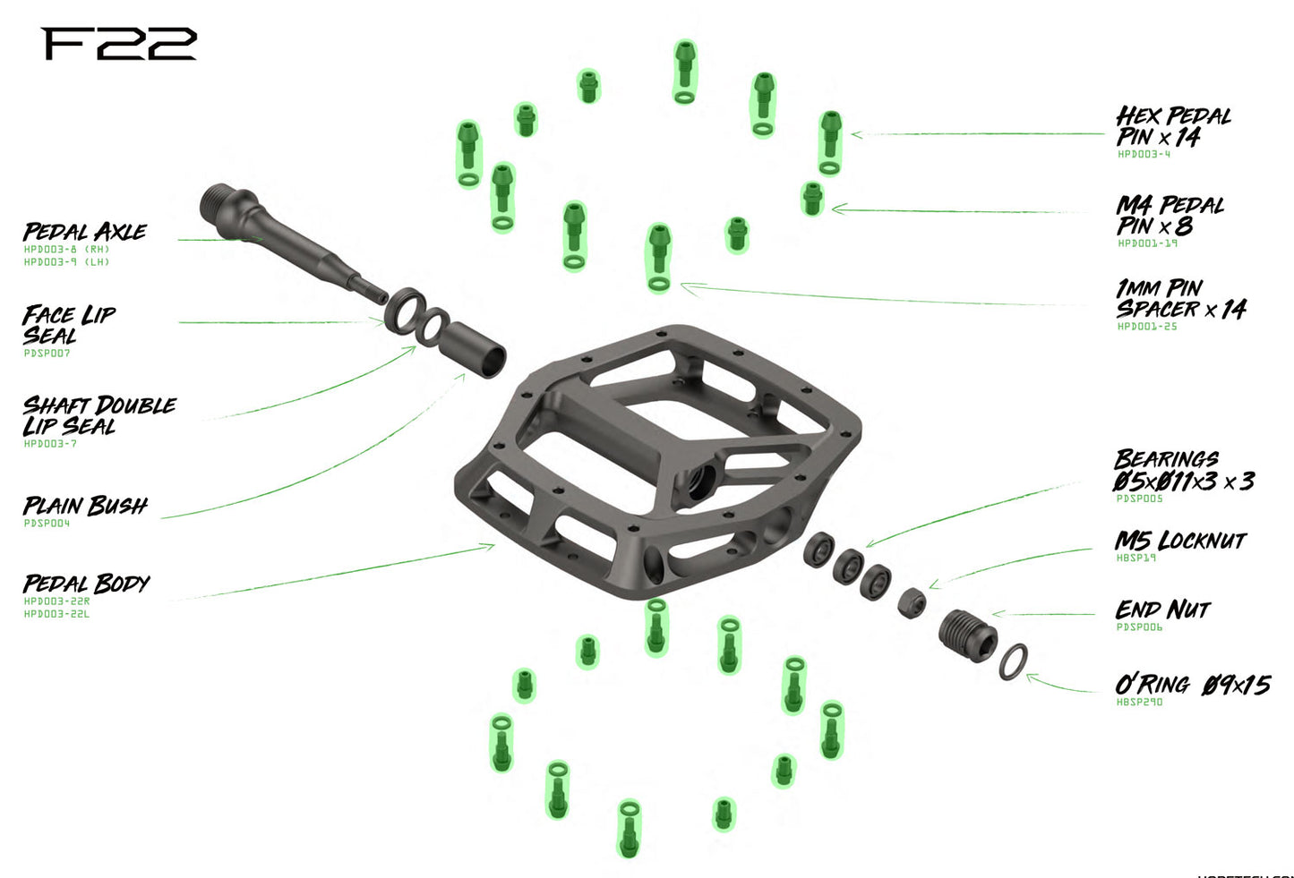 Hope pins for f22 platform pedals