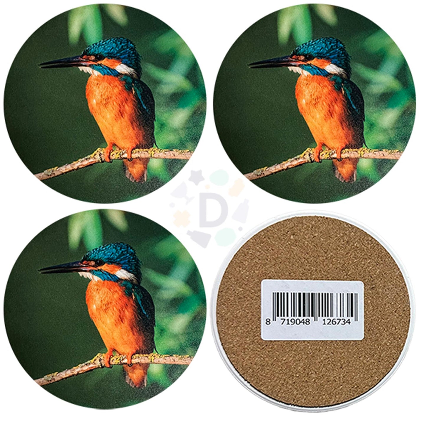 Farmwood animals onderzetterset rond ijsvogel 4-delig ã¸10cm