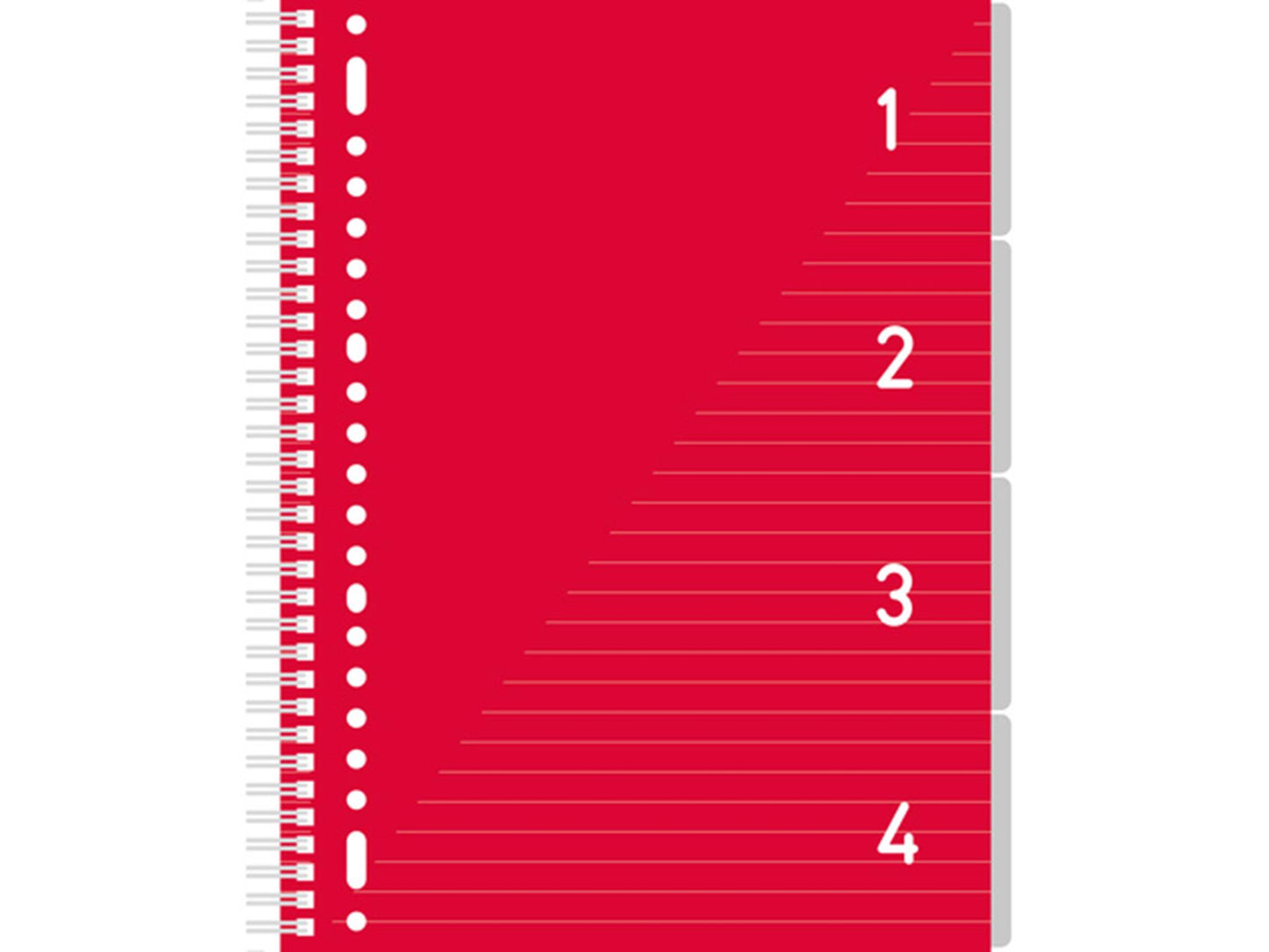 Kangaro 4 in 1 schrijfblok a4, gelinieerd rood met tabs