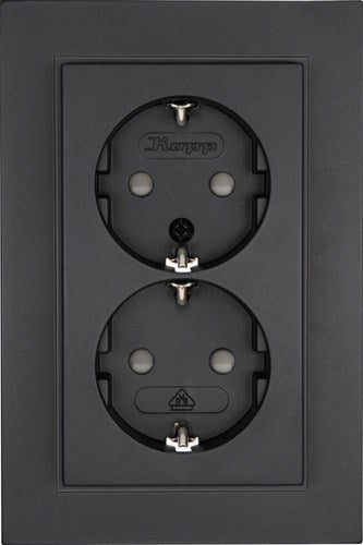 Enzo kopp hk07 antraciet inbouw stopcontact ra dubbel + kinderbeveiliging - 4623115