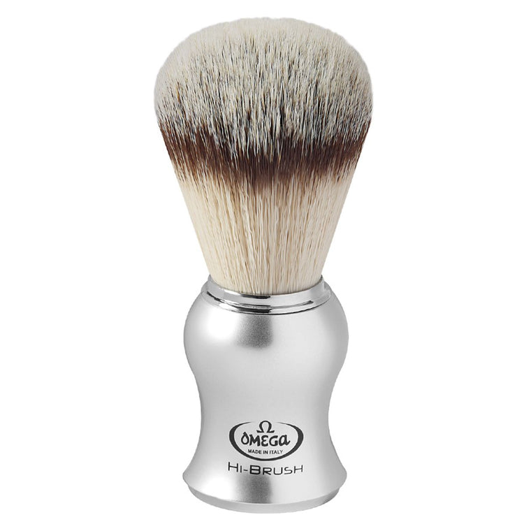 Omega scheerkwast hi-brush synthetisch haar met dassenhaareffect zilver handvat 10,5cm