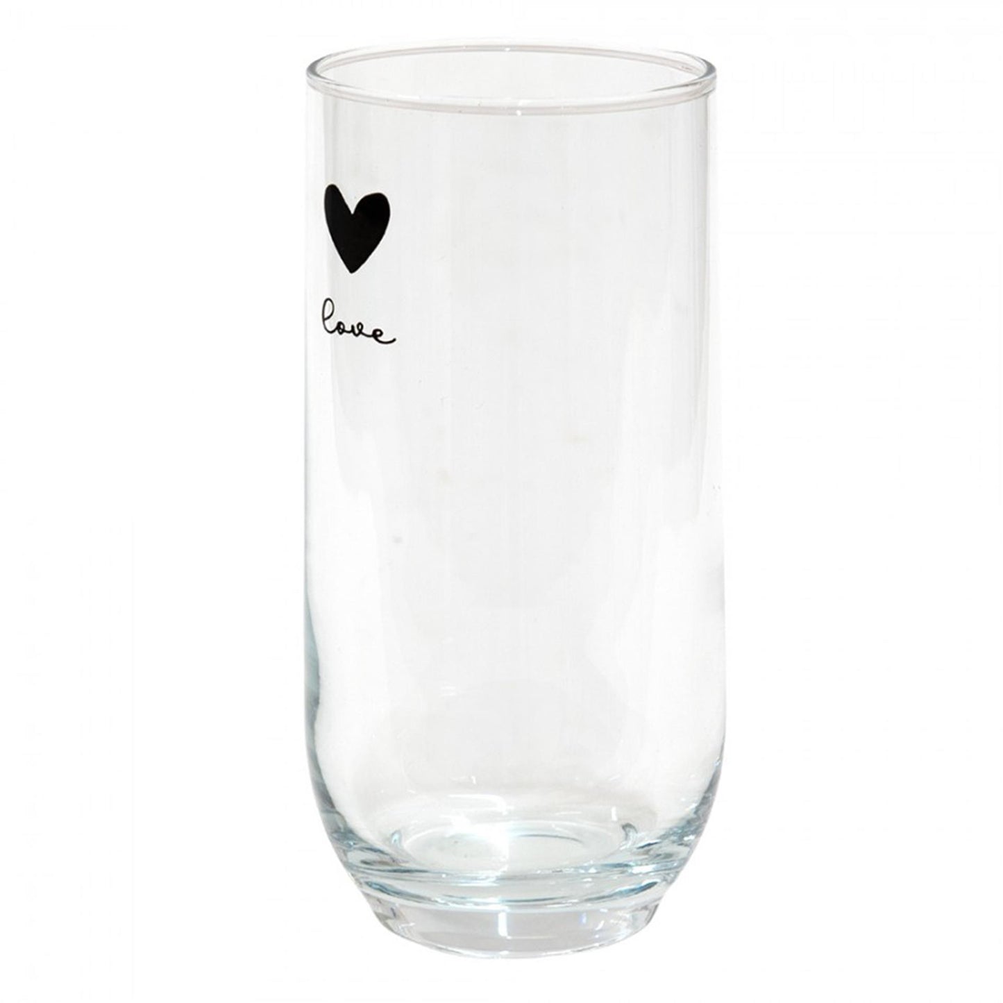 Clayre eef transparant longdrinkglas met zwart hartje en het woord love ø6x14cm 280ml