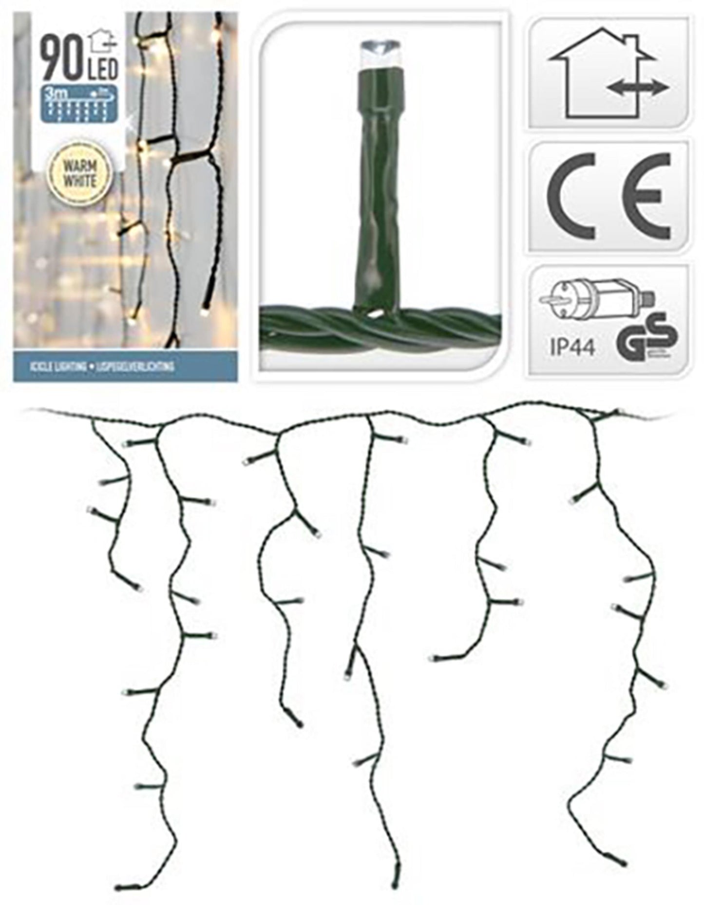 Home styling ijspegelverlichting 3 meter 90led warm-wit