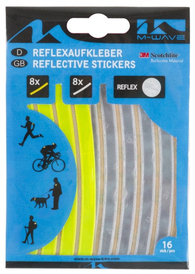 M-Wave Reflecterende Stickers Wit + Geel 16 Stuks