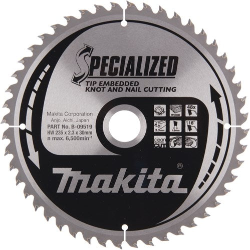 Makita accessoires makita b-09519 cirkelzaagblad hout (noest spijker) | embedded tip | 235 x 30 mm | 48-tands