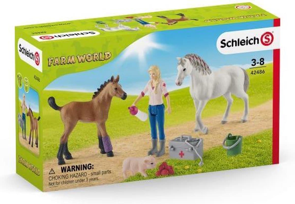 Schleich farm world - arts bezoekt merrie en veulen - speelfigurenset - kinderspeelgoed voor jongens en meisjes - 3 tot 8 jaar - 8 onderdelen