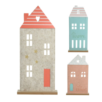 Decoratie huis op voet vilt 32 cm 3 assorti | 12 stuks