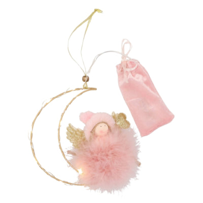 Daan kromhout hanger fluffy engel maan led op batterij roze 16 cm | 6 stuks