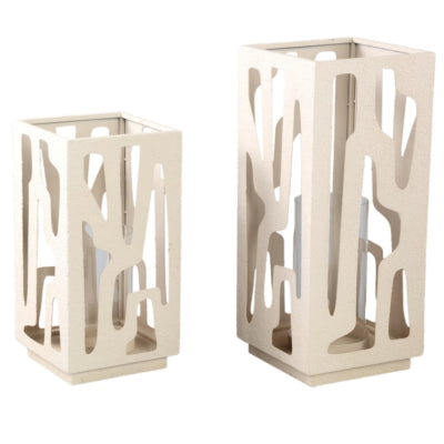 Ptmd windlicht dewey creme 32 cm | 2 stuks