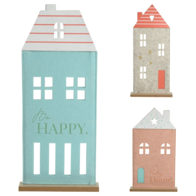 Decoratie huis op voet vilt 44 cm 3 assorti | 6 stuks