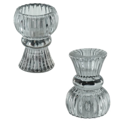 Housevitamin kaarsenhouder duo classic ribb rookglas 8 cm | 24 stuks