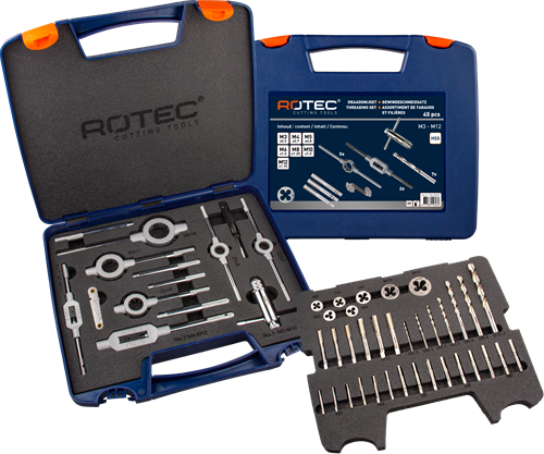 Rotec 900.2020k | handtap- en snijplaatset | metrisch | in abs-koffer | 45-dlg. - 900.2020k