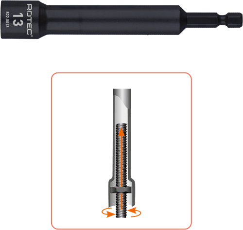 Rotec dopsleutel extra diep | e6,3 bitopname | sw | 19x110 75 mm - 822.0019