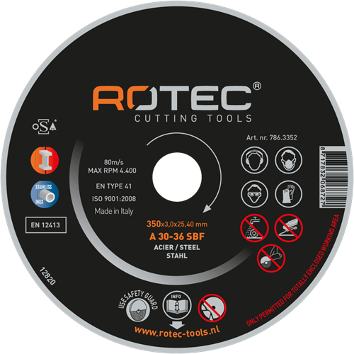 Rotec grote doorslijpschijf t.b.v. staal | 350 x 4,0 x 25,40 mm 786.3502