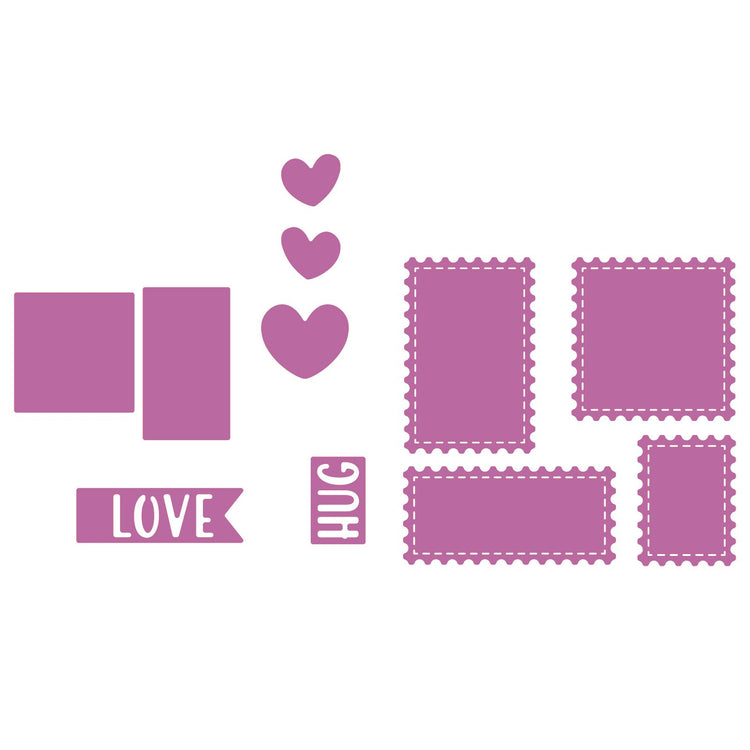 Nellie's choice • shape dies postzegels met harten 3x3cm tot 4x4cm 11st.