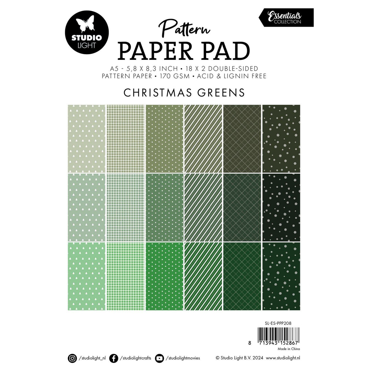 Studio light • essentials pattern paper pad christmas greens