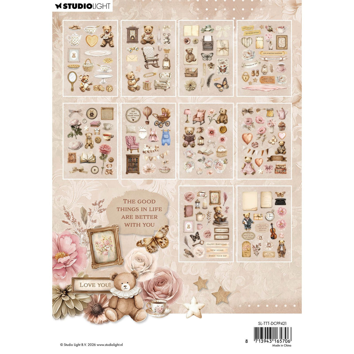 Studio light • teddy's tea time die-cut paper pad more than 300 elements