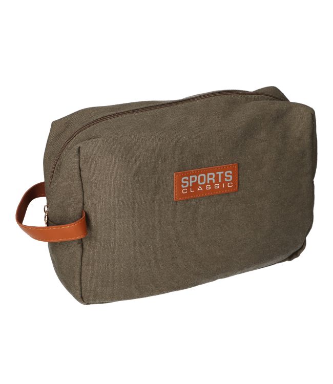 Traveller toilettas box sports classic canvas bruin grijs 30cm x 20cm