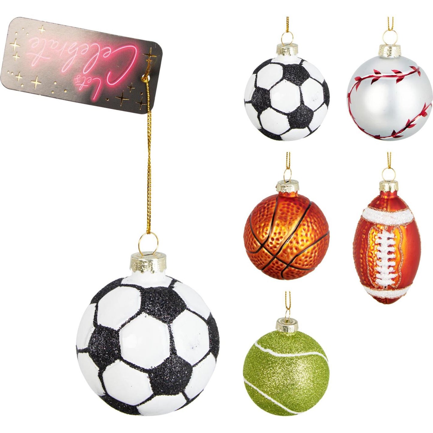 Kersthanger sportballen glas 6cm 5 assorti display a 10 stuks