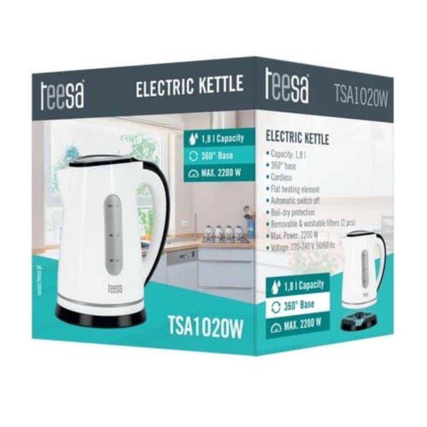 Teesa waterkoker draad- en geruisloos 1,8l wit