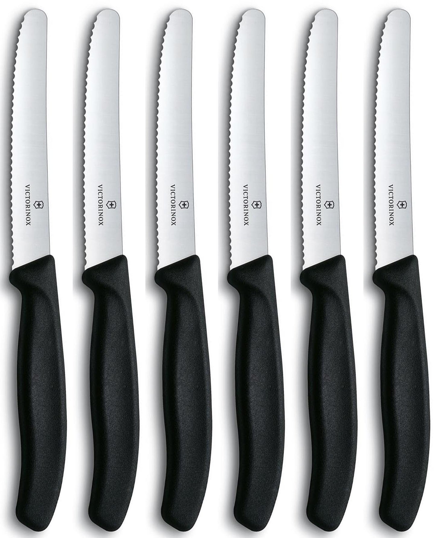 Victorinox tafel- tomatenmessen gekarteld zwart lemmet doos a 6 stuks
